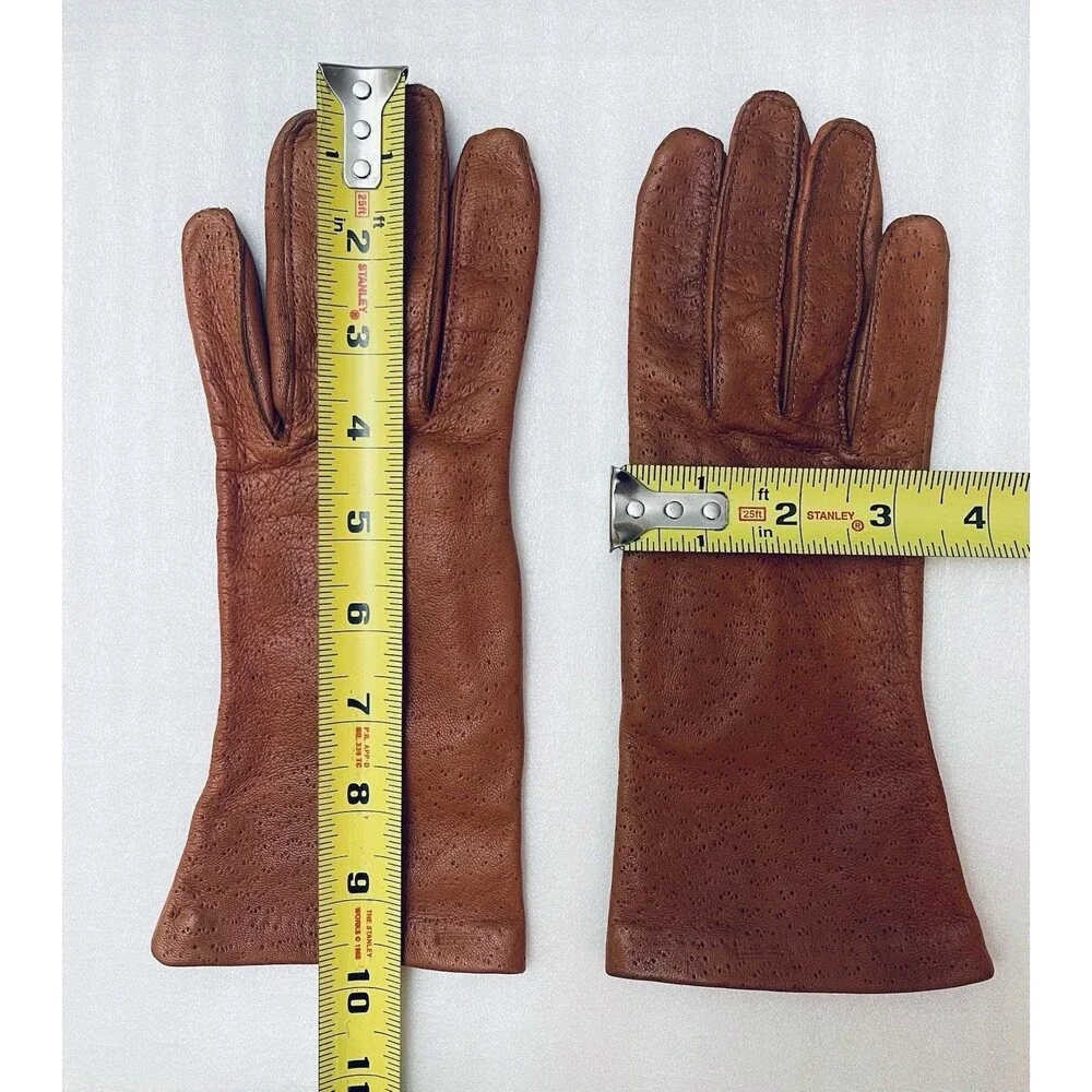 Genuine Leather Gloves Women’s Sz 7.5 Burnt Orange Cognac Fall Fashion Accessory